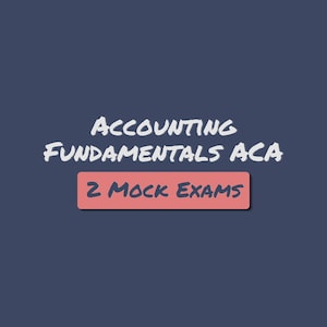 May include: A dark blue graphic featuring the white text Accounting Fundamentals ACA centered above a salmon-colored rectangular box containing the dark blue text 2 Mock Exams. The design uses a clean, bold font style for all visible lettering.