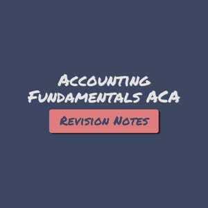 Könnte beinhalten: Eine dunkelblaue digitale Grafik mit dem weißen Text Accounting Fundamentals ACA über einem lachsfarbenen rechteckigen Kasten. Im Inneren des lachsfärbigen Kastens steht der dunkelblaue Text Revision Notes in einer fetten serifenlosen Schrift.