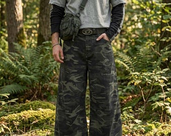 Baggy Camo Wide Leg Pants Unisex Y2K Hip Hop Streetwear Patchwork Cotton Casual Wear