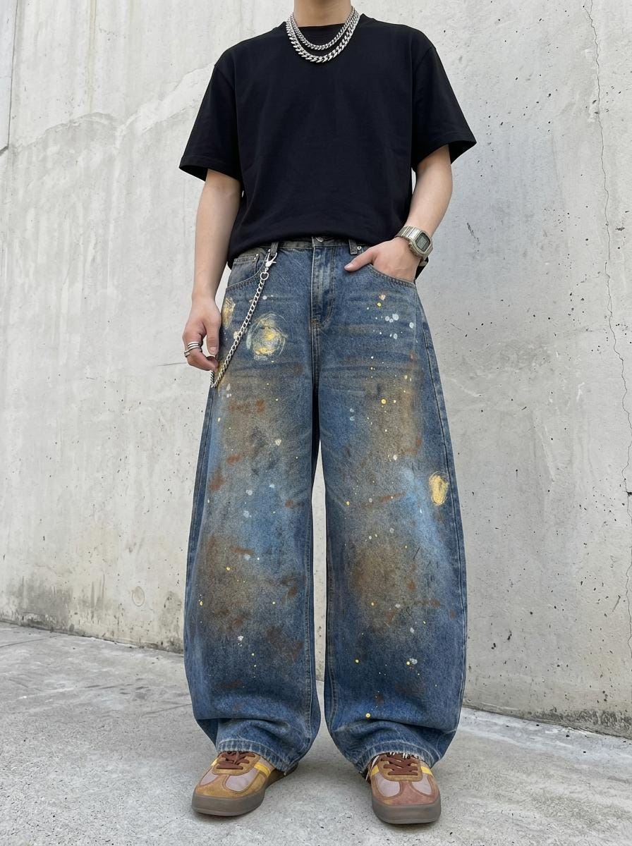 Baggy Wide Leg Graffiti Jeans Y2K Ink Splash Print Unisex