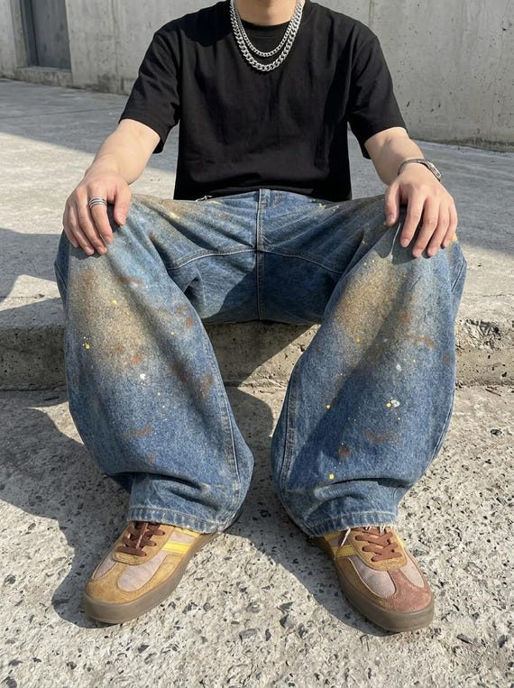 Baggy Wide Leg Graffiti Jeans Y2K Ink Splash Print Unisex