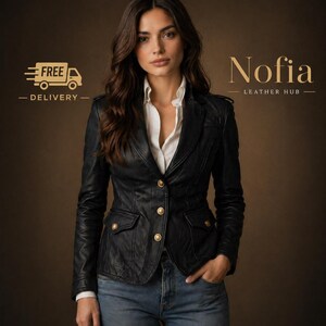 Vintage Damen Lederjacke Braun Lammleder Blazer Echtleder Mantel Slim Fit Klassische Knopfjacke Premium Handgemacht