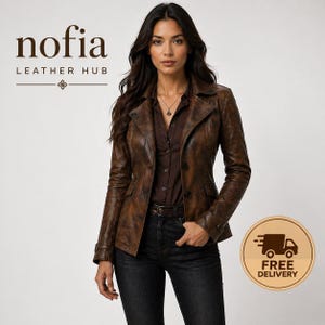 Chaqueta de Cuero Marrón Mujer | Blazer Entallado Vintage | Estilo Moto Elegante