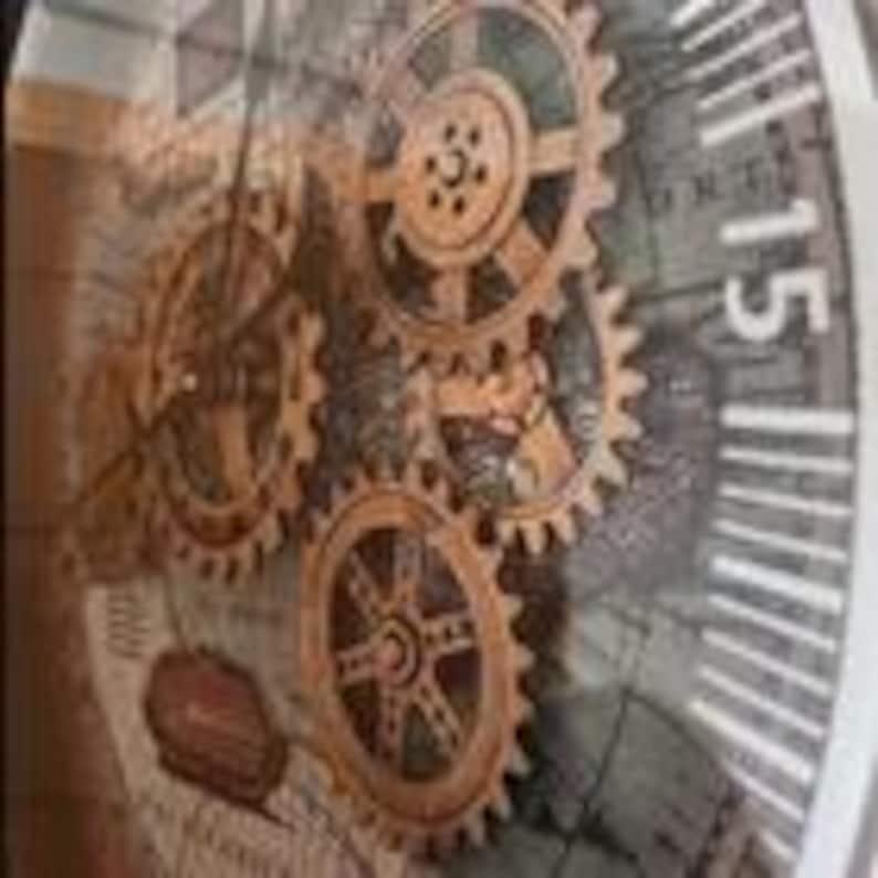 Vintage World Map Gear Clock – 60cm Steampunk Industrial Moving Gears ...