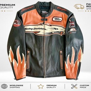 Harley Davidson Leather Flames Jacket - Etsy