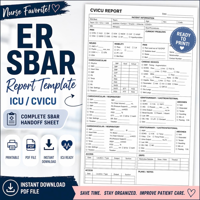 Icu Sbar Example SBAR Nurse Report Template for Shift Handoff, Icu Er Nursing Sheet ...