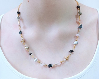 Edelsteinsplitter Kette und Ohrringe Set vergoldet