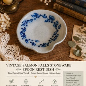 Vintage Salmon Falls Stoneware Spoon Rest 2000 Blueberry Vine Cobalt Blue Pottery Dover NH Handmade Kitchen Farmhouse Decor