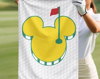 Disney Mickey Mouse Golf Towel, Mickey Golf Head Logo Towel, Disney Golfer Beach Golf Towel