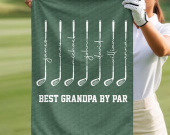 Best Grandpa By Par Golf Towel, Custom Grandkids Names Towel, Personalized Grandpa Golf Gift Towel, Best dad by par polo shirt