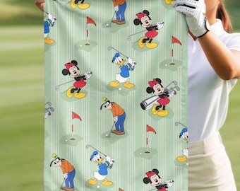 Personalized Disney Green Golf Towel - Mickey Minnie Pattern with Matching Polo Shirt & Cap Set