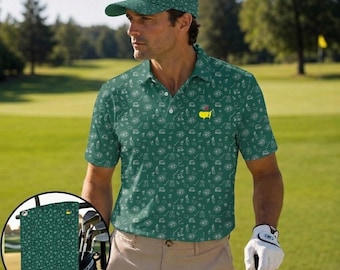 Custom Green Golf Polo Shirt, Personalized Masters Pattern Golf Shirt, Golfer Gift for Men, Performance Golf Apparel, Custom Name Polo