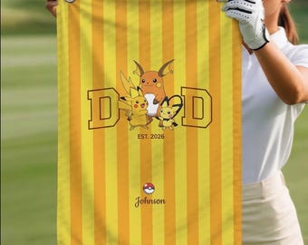 Spersonalizowany ręcznik golfowy PokaDad, spersonalizowana koszulka polo z postaciami z anime, czapka i ręcznik golfowy, prezent na dzień ojca z anime, prezent urodzinowy dla taty, Pocket Beast