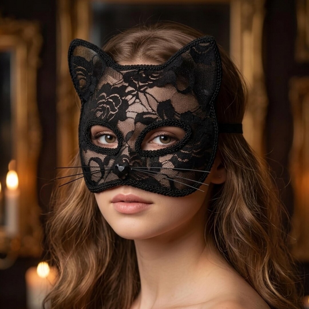 Elegant Lace Cat Mask - Cat Eye Masquerade Mask - Womens Costume ...