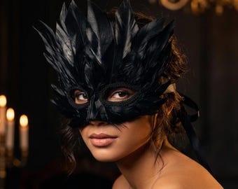 Masque de corbeau noir - Masque de mascarade gothique - Demi-masque d'oiseau - Masque de costume de fête d'Halloween