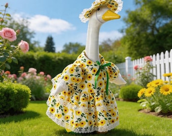 Porch Goose Outfit, Pastoral Sunflower Porch Goose Outfit, 23-inch Goose Outfit and Hat Set, Pastoral Garden Decoration Goose Outfit