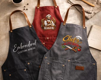 Custom Embroidered Waterproof Work Apron, Personalized Logo Chef Baker Garden Apron, Crossback Apron, Baking Lover Gift, Mother's Day.