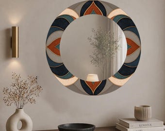 Geometric Mirror Wall Art, Mid Century Modern Round Decor, Abstract Glass Home Accent
