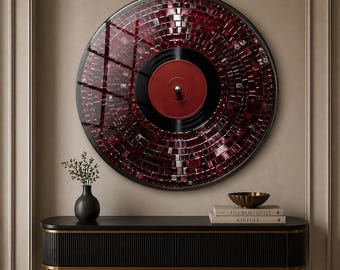 Vinyl Record Glass Wall Art, Music Lover Wall Decor, Retro Record Wall Art, DJ Studio Decor, Modern Music Room Art, Mosaic Glass Record Art