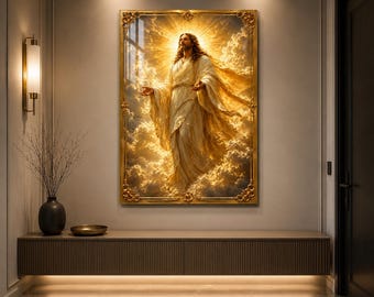 Jesus Glass Wall Art, Christian Wall Decor, Luxury Religious Acrylic Art, Gold Jesus Portrait, Spiritual Wall Hanging, Modern Faith Wall Art