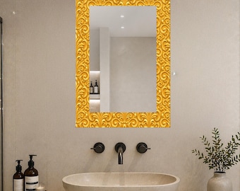 Gold Ornate Mirror Wall Art, Luxury Baroque Bathroom Mirror, Vintage Vanity Mirror Decor, UV PrintUV Printed Art