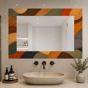 Horizontal Decorative Mirror UV Printed Glass Wall Art Abstract Modern Rectangle Mirror, UV Print