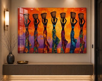 African Women Glass Wall Art, Colorful Tribal Artwork, Modern African Culture Decor, Luxury Acrylic Wall ArtUV Printed Art