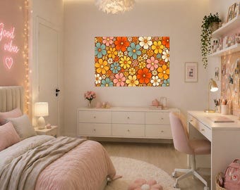 Retro Floral Wall Art Vintage Flower Print Colorful Boho Decor Mid Century Modern PosterUV Printed Art