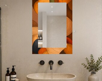 Rectangular Decorative Mirror UV Printed Glass Wall Art Modern Abstract Orange Frame, UV PrintUV Printed Art