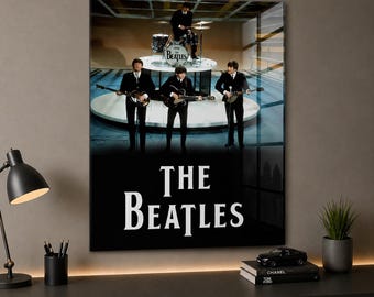 The Beatles Glass Wall Art, Vintage Rock Band Poster, Retro Album DecorUV Printed Art
