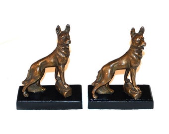 Shepherd on Log Bookends Pair Vintage 1930