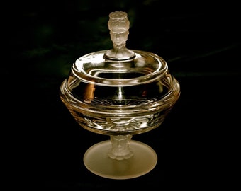 Three Face Glass Compote with Lid VIntage Beauty
