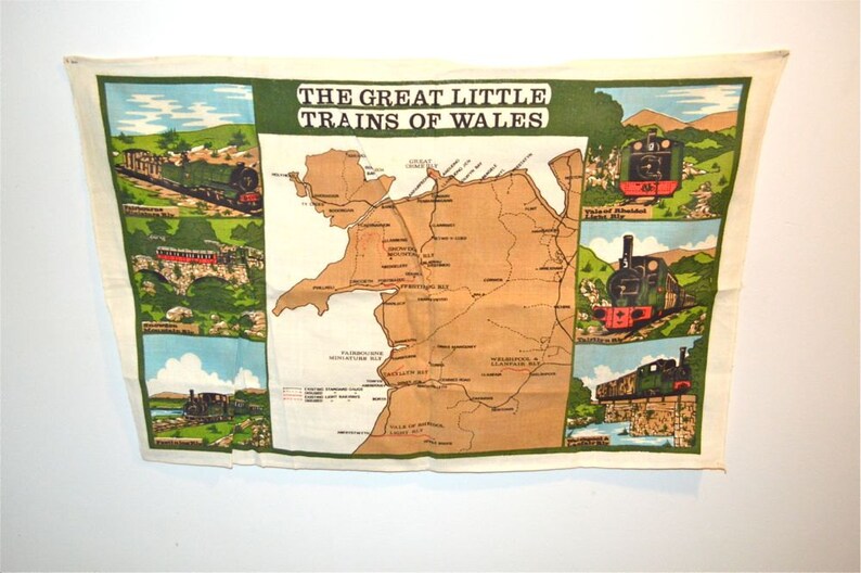 Locomotives Trains of Wales Linen Towel Ireland Vintage
