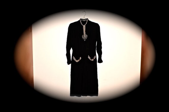 Black Dress Silver Leaves 1930s Size Small Stunnin
