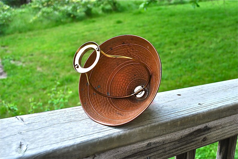 Hammered Copper Lamp Shade with Chilo Harp and Orange Glass Etsy