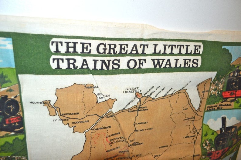 Locomotives Trains of Wales Linen Towel Ireland Vintage