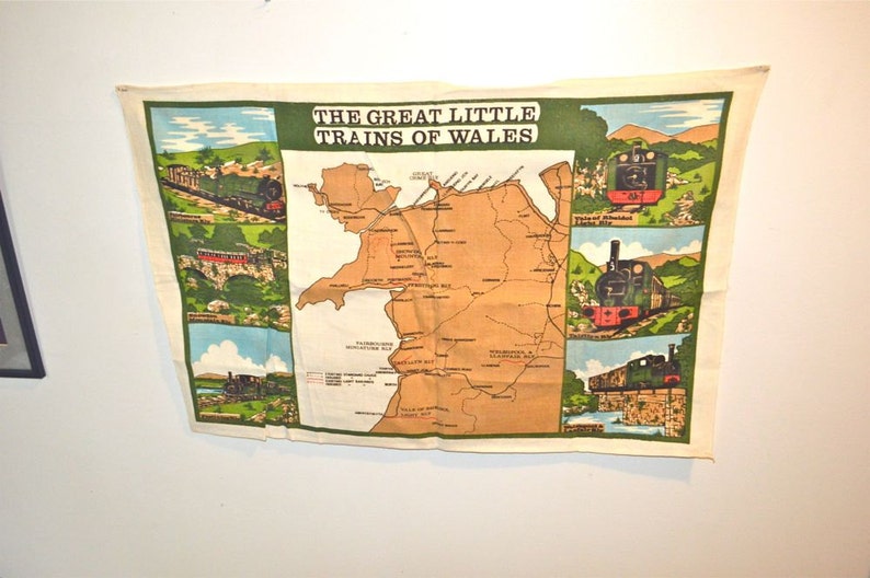 Locomotives Trains of Wales Linen Towel Ireland Vintage