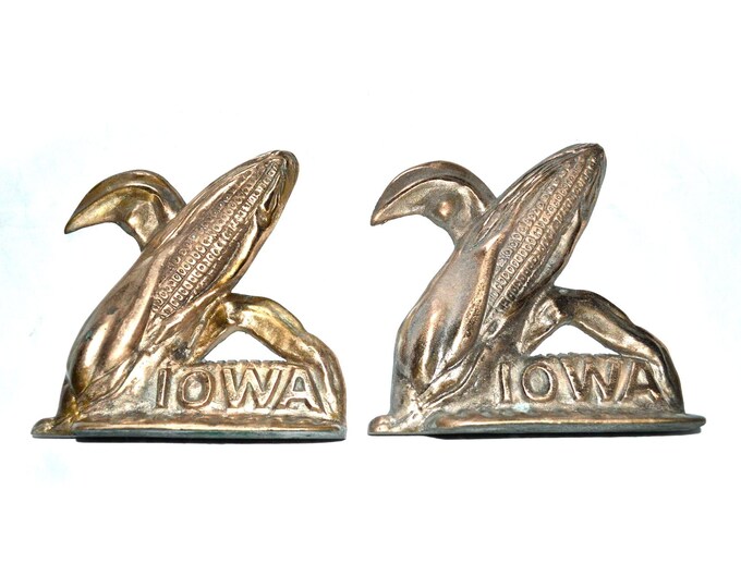 Iowa Corn Bookends 1932 Vintage Brass Rare Pair Des Moines Etsy