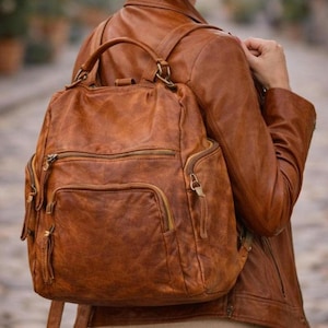 MilanoVera Aria Italian Genuine Leather Backpack Purse – Multi Pocket Travel Bag, Vintage Finish