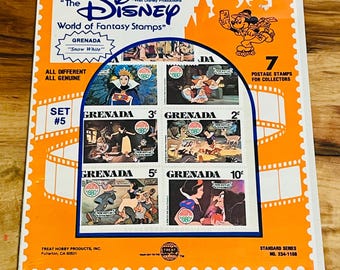 Vintage Walt Disney fantasy stämplar Grenada Snövit set #5 Jul 1980 förseglad originalförpackning