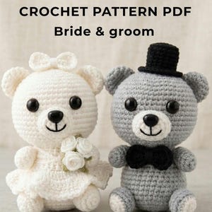 Modèle au crochet ours des mariés, PDF amigurumi de mariage, crochet animal facile, tutoriel de décoration de gâteau, téléchargement immédiat