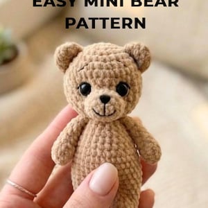 Padrão de crochê em PDF para mini urso de pelúcia, urso amigurumi fácil, padrão de brinquedo de pelúcia para iniciantes, pequeno animal de pelúcia, presente de crochê rápido