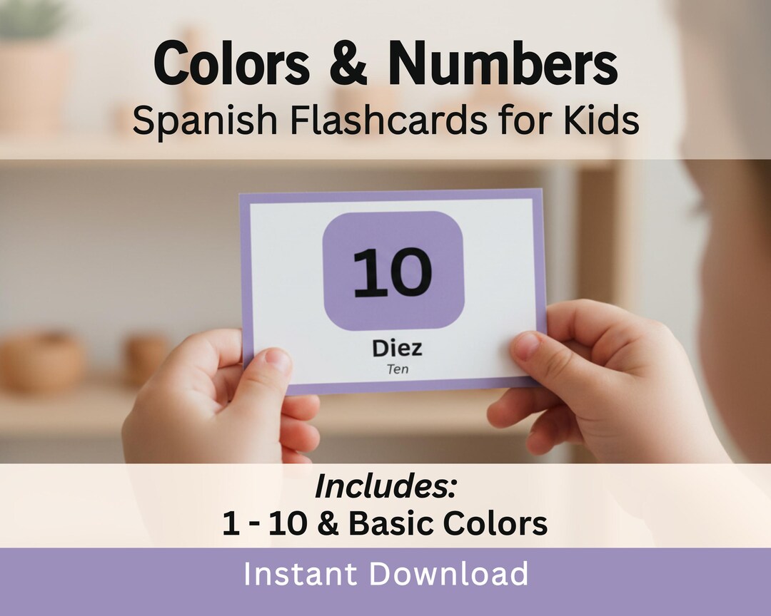 Spanish First Words Flashcards for Kids, Basic Colors and Numbers 1-10 ...