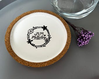 Muttertagsgeschenk Mama Untersetzer handgemacht gegossen Kork Keramikpulver Unikat Deko