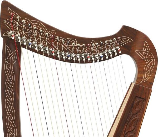 Gaelic String Instruments Handmade Rosewood Celtic Harp, 22 Strings, Engraved Knotwork Folk ...