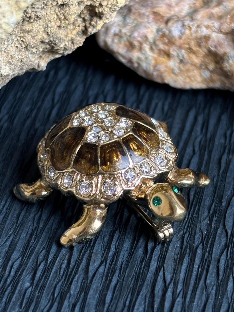 Rare Attwood and Sawyer Turtle Brooch, 22ct Gold Plated, Enamel ...