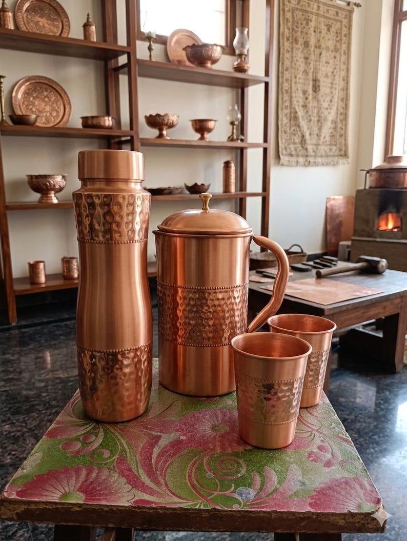 Pure Copper Water Drinkware Set three pieces image 2