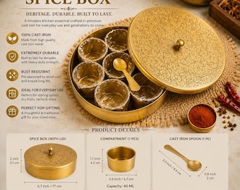 Traditional Cast Iron Spice Box with 7 Containers