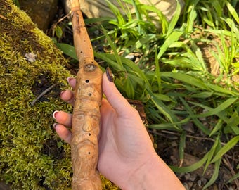 Hand Carved Wooden Magic Wand – Bearded Wizard Handle, Witchcraft Tool (One of a Kind)