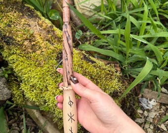 Handmade Rune Carved Magic Wand – Ash & Irish Oak – Protection Wand – One of a Kind